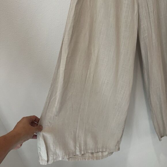 Zenana Brown Linen Blend Elastic Waist Pants Pockets Wide Leg Ladies L Casual - Picture 2 of 9